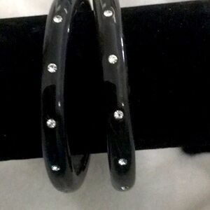 NWT, BANANA REPUBLIC  TWO BLACK BANGLES WITH CLEAR CRYSTAL STONES